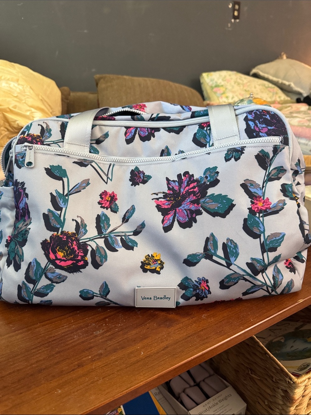 Vera Bradley ReActive Weekender Travel Bag Perennials Gray Floral